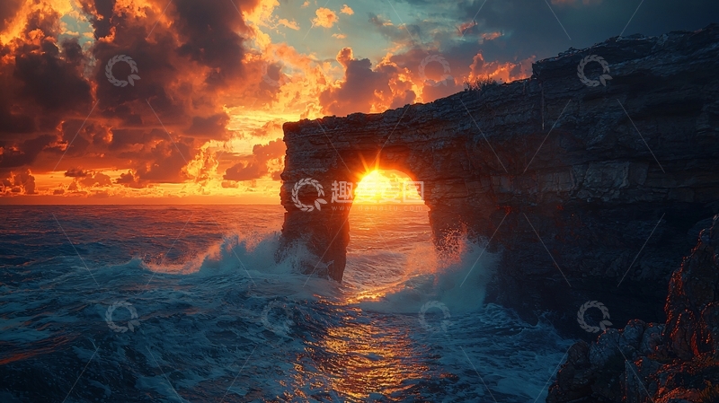 高清大图下载【趣麦麦图】夕阳西下岩石拱门