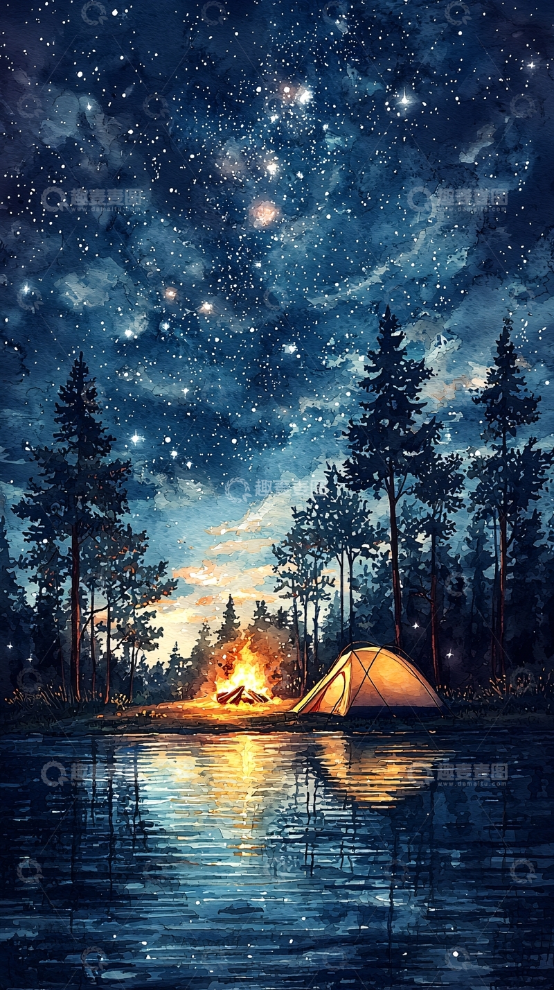 高清大图下载【趣麦麦图】星空营地篝火