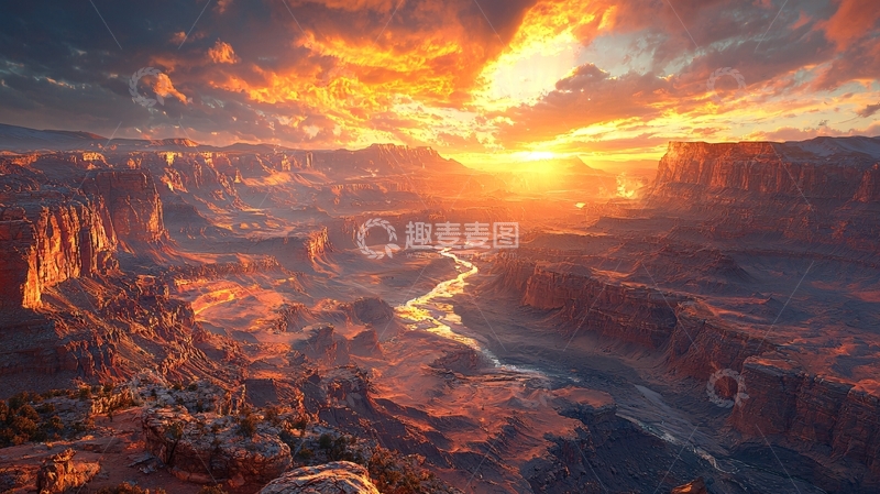 高清大图下载【趣麦麦图】壮丽峡谷夕阳景色