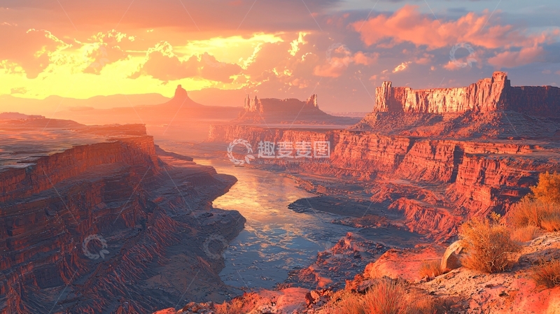 高清大图下载【趣麦麦图】日落峡谷壮丽景色