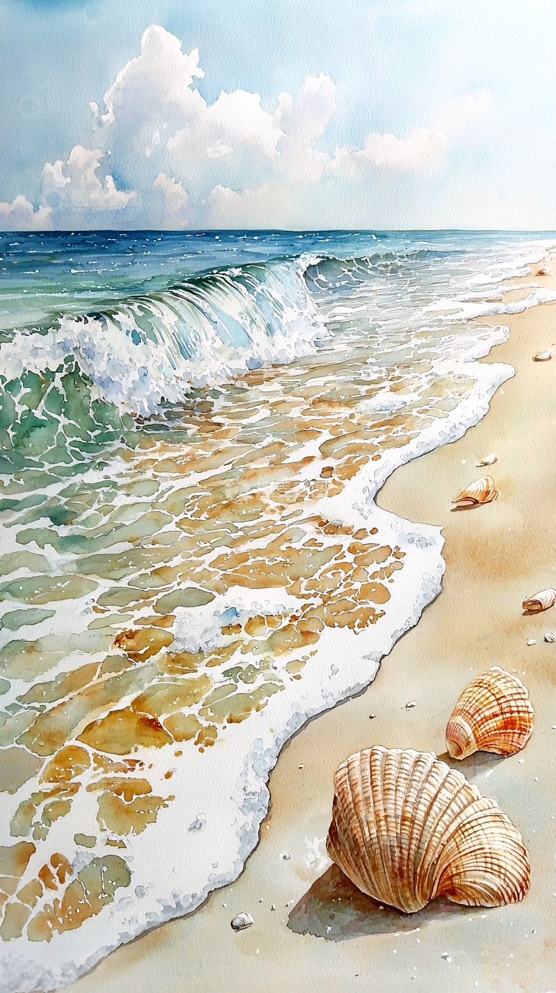 高清大图下载【趣麦麦图】海边水彩画