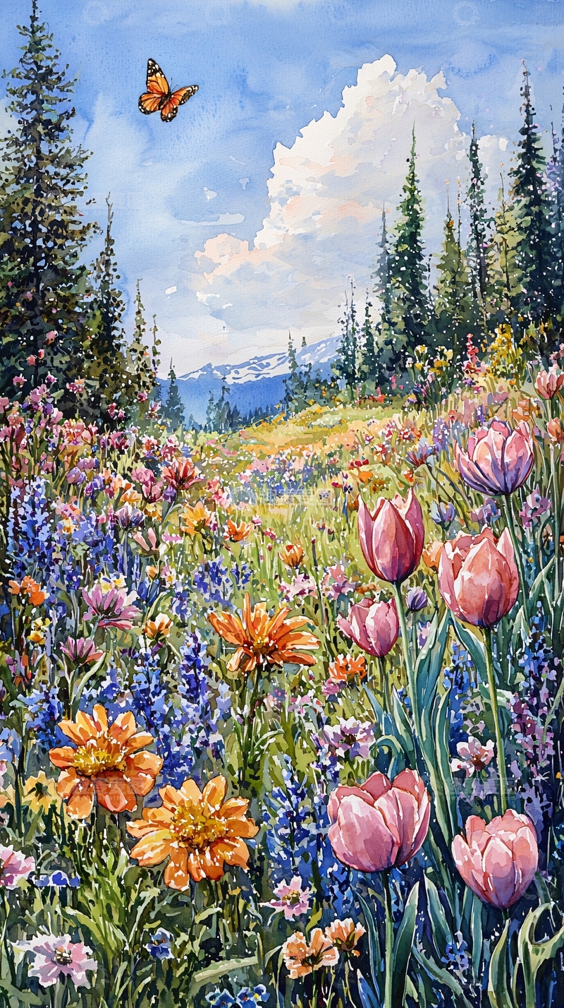 高清大图下载【趣麦麦图】高山野花田