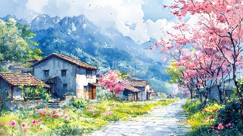 高清大图下载【趣麦麦图】山村春日景色