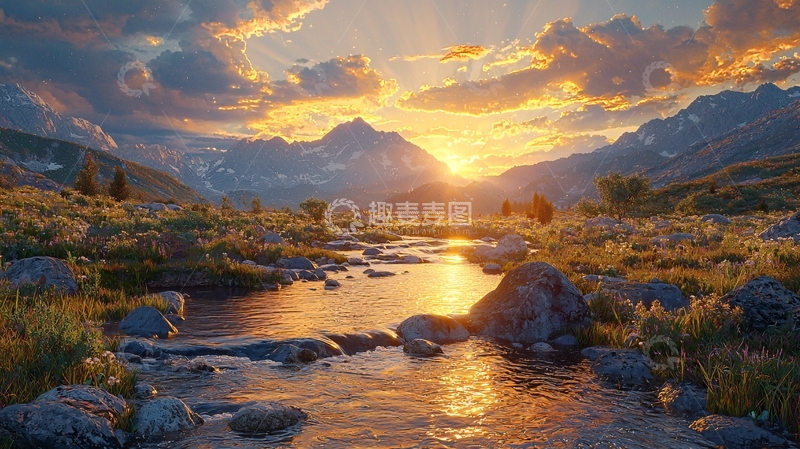高清大图下载【趣麦麦图】山河日落美景
