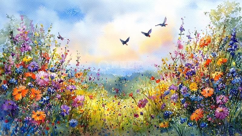 高清大图下载【趣麦麦图】水彩田园风光