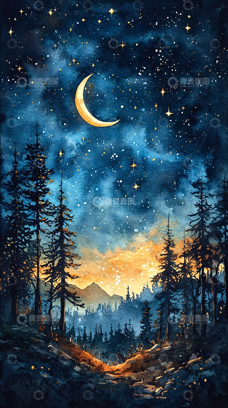 高清大图下载【趣麦麦图】星空下的森林