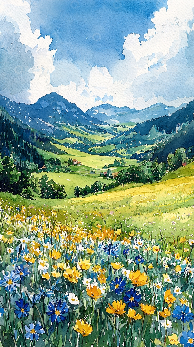 高清大图下载【趣麦麦图】山谷田园鲜花盛开