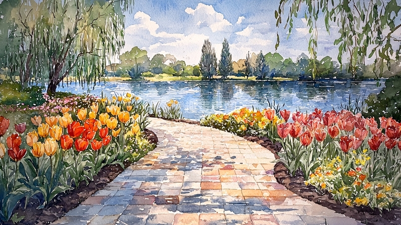 高清大图下载【趣麦麦图】春日湖边碎石路