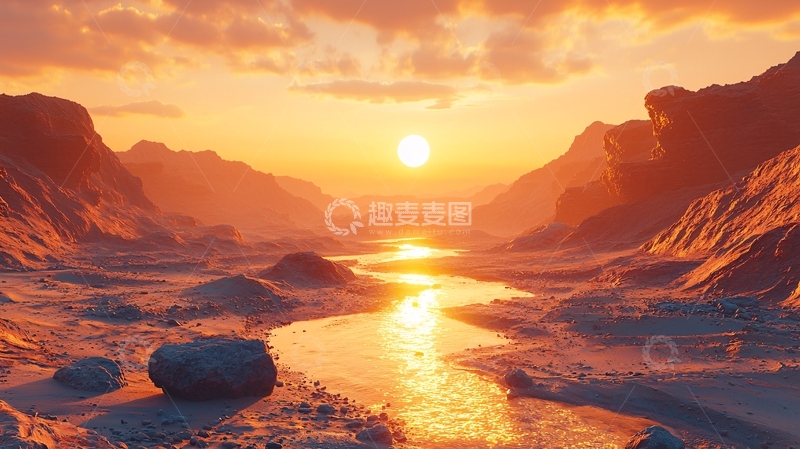 高清大图下载【趣麦麦图】壮丽山谷夕阳景色