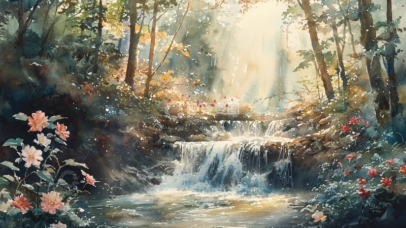 高清大图下载【趣麦麦图】森林瀑布