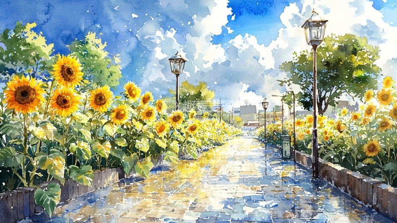 高清大图下载【趣麦麦图】向日葵花田小路