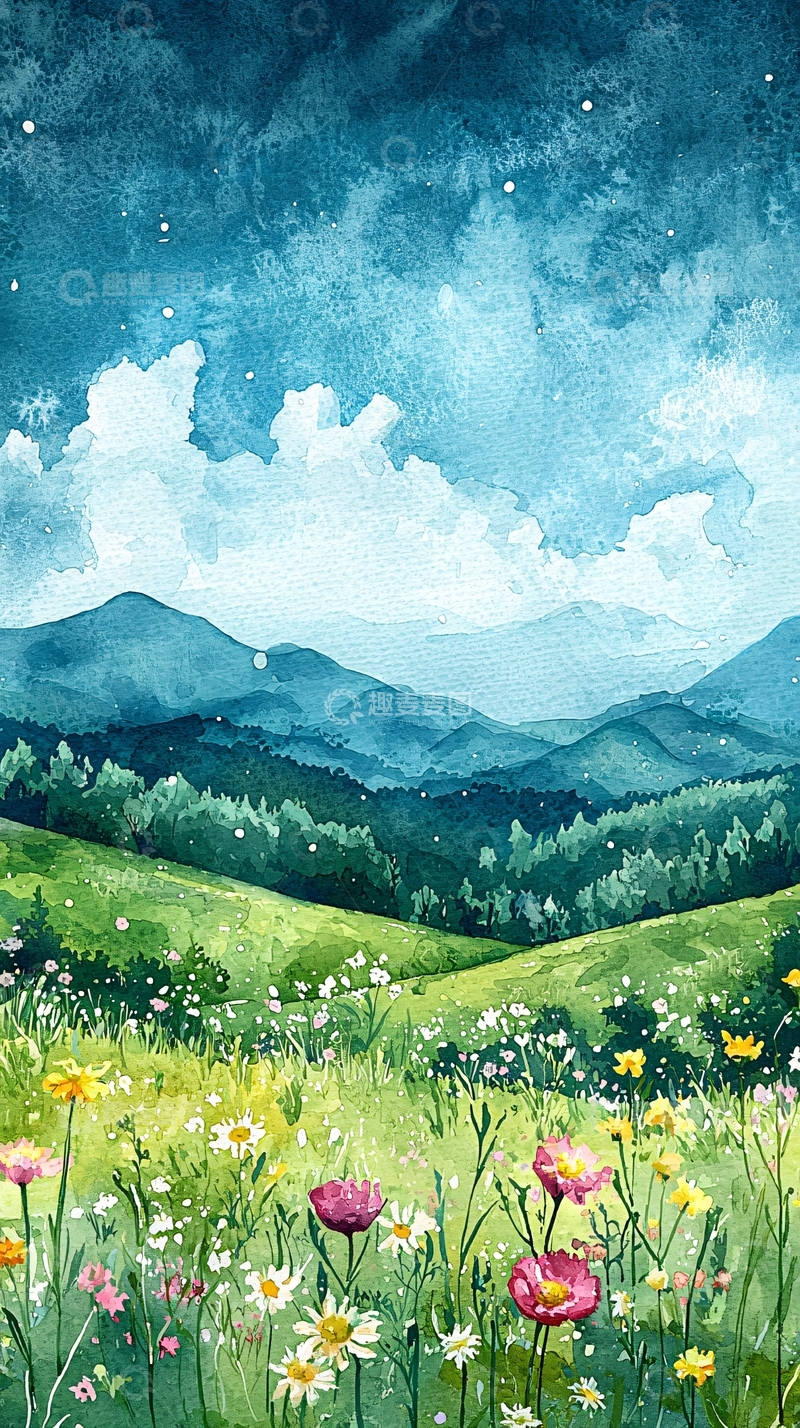 高清大图下载【趣麦麦图】水彩田园风光