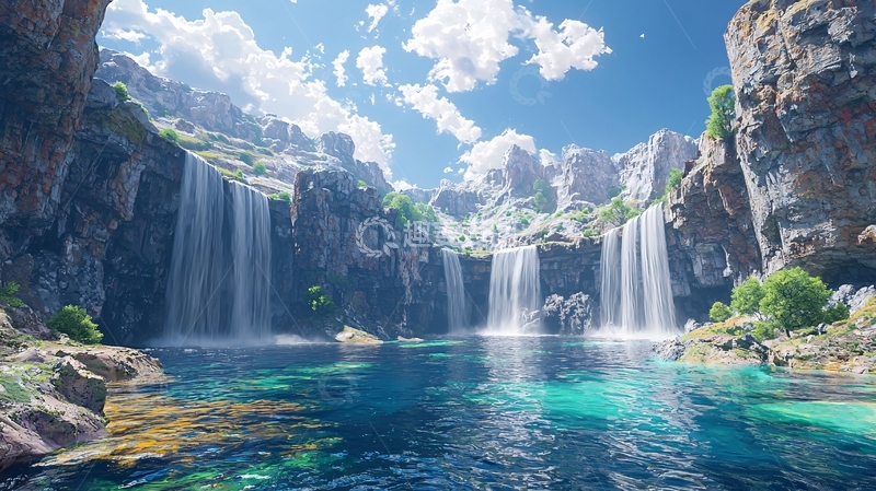 高清大图下载【趣麦麦图】峡谷瀑布碧水蓝天