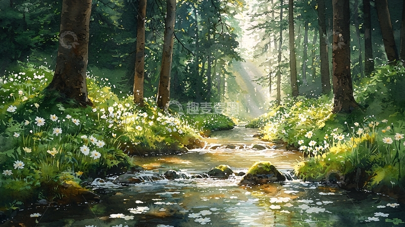 高清大图下载【趣麦麦图】阳光森林小溪