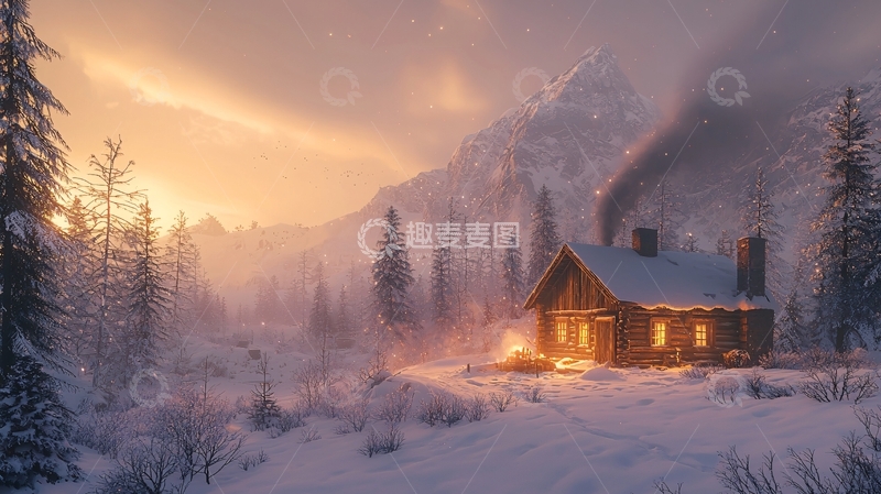 高清大图下载【趣麦麦图】冬季小屋
