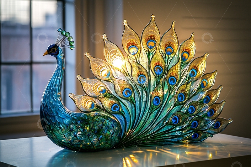 高清大图下载【趣麦麦图】彩色玻璃孔雀灯