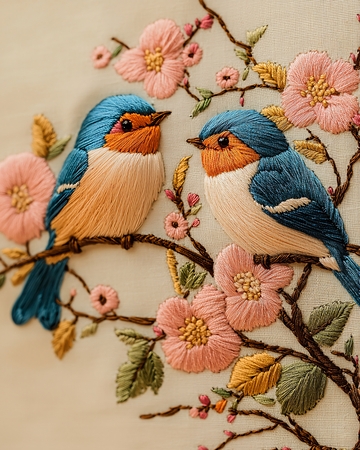 精美刺绣双鸟图