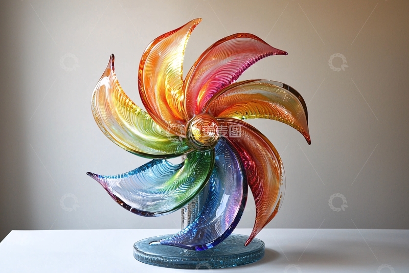 高清大图下载【趣麦麦图】彩色玻璃风车雕塑