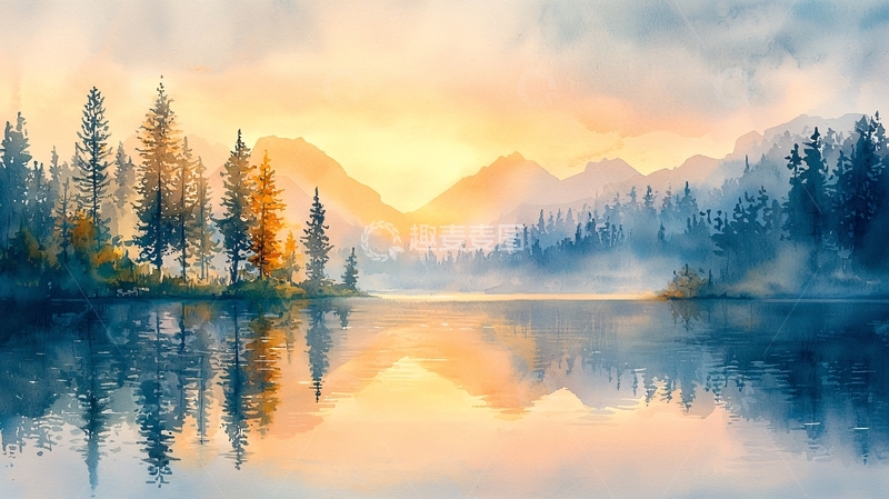 高清大图下载【趣麦麦图】清晨湖泊山峦倒影