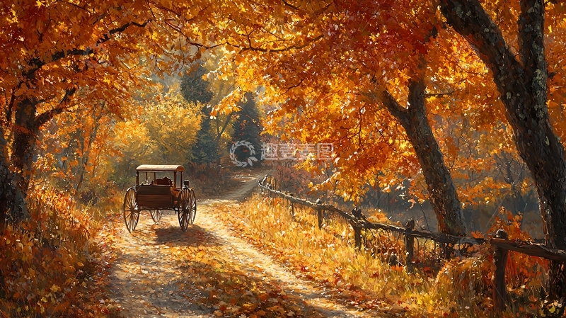 高清大图下载【趣麦麦图】秋日马车乡村小路