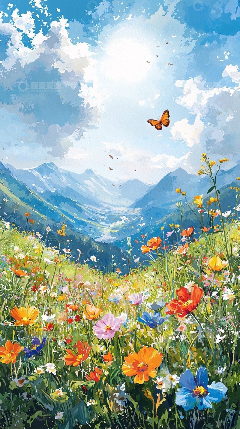 高清大图下载【趣麦麦图】阳光下的山谷野花