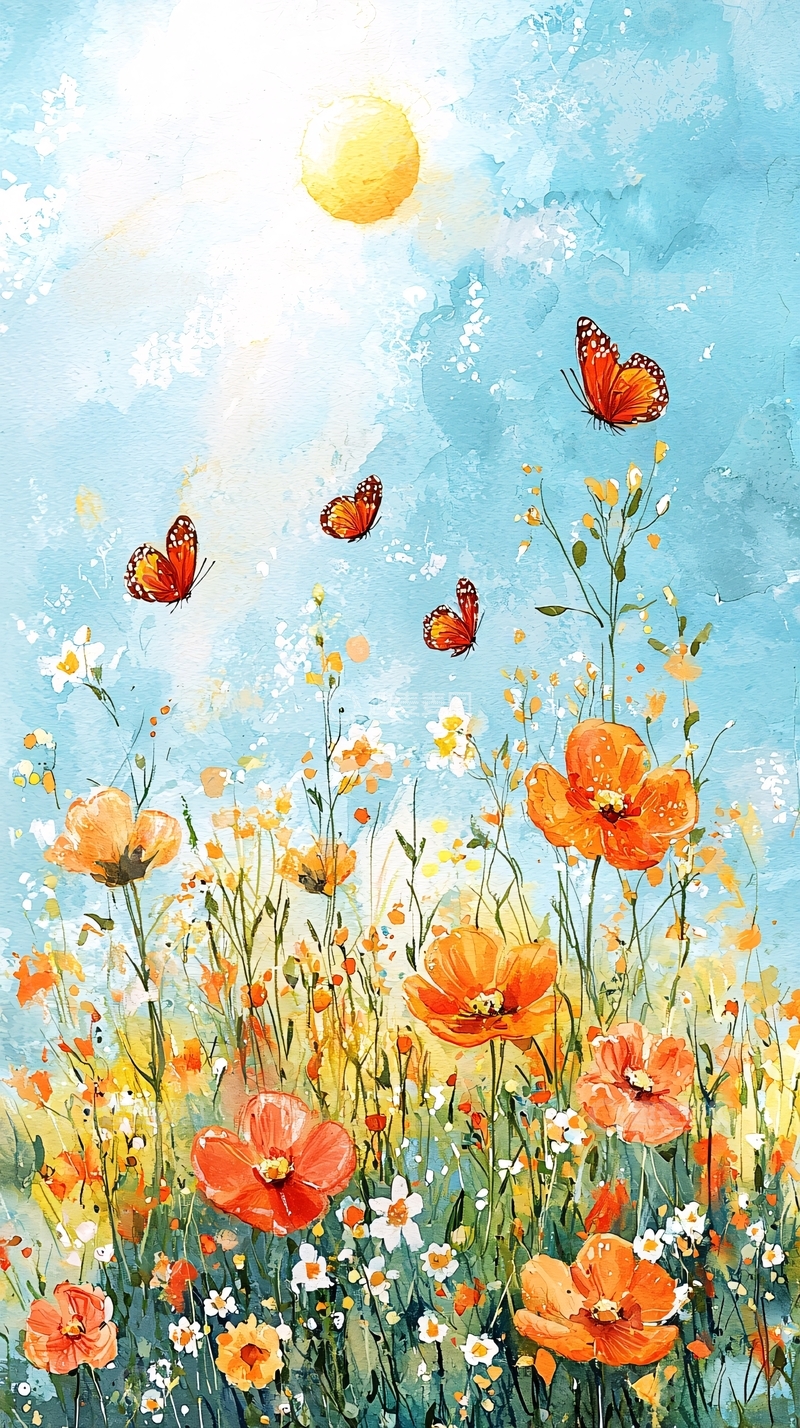 高清大图下载【趣麦麦图】阳光明媚花海蝴蝶