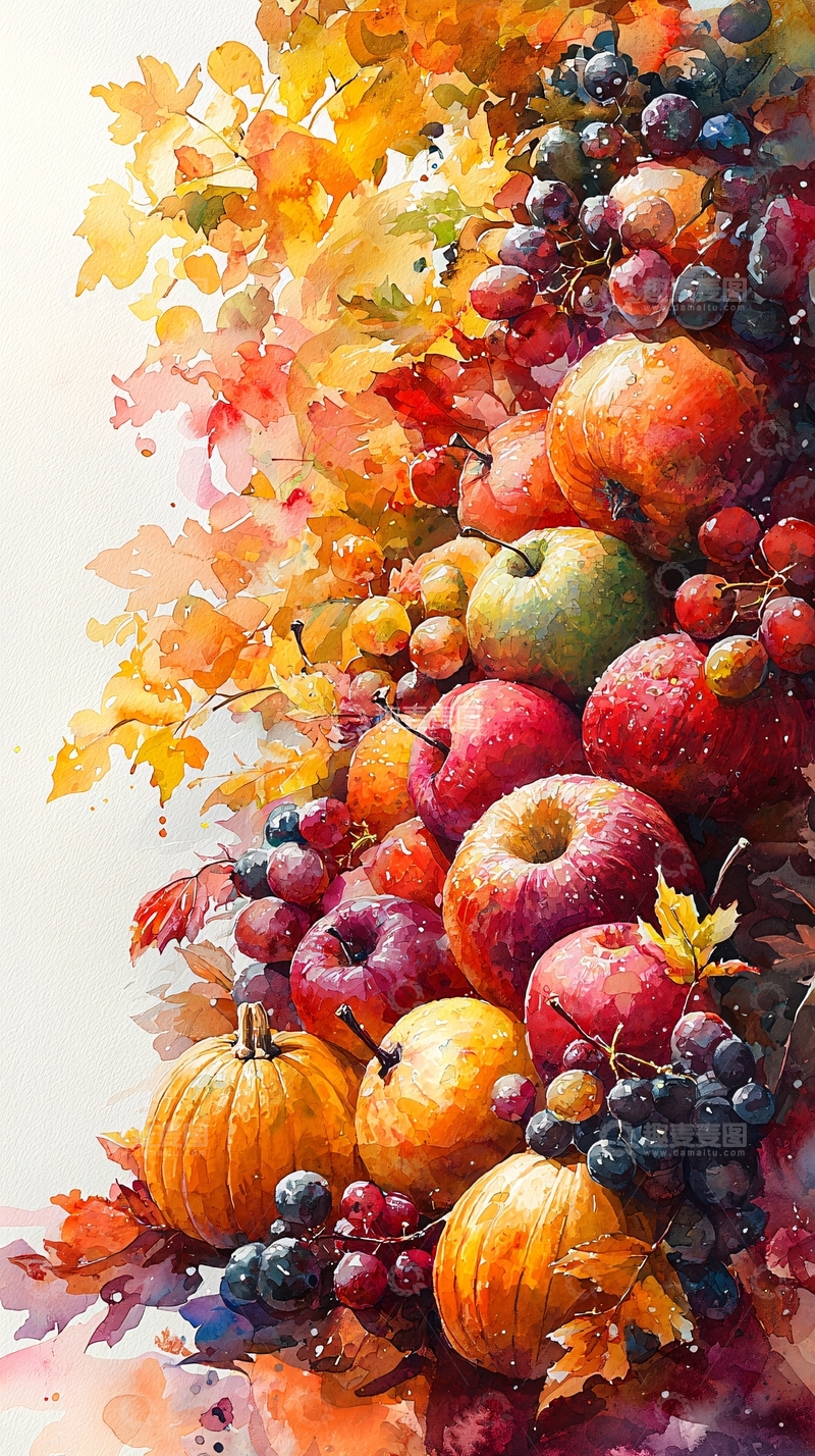 高清大图下载【趣麦麦图】水彩静物水果丰收