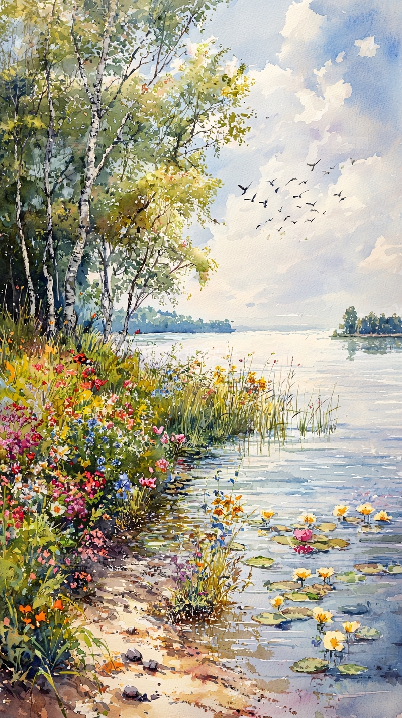 高清大图下载【趣麦麦图】宁静祥和的湖边风景