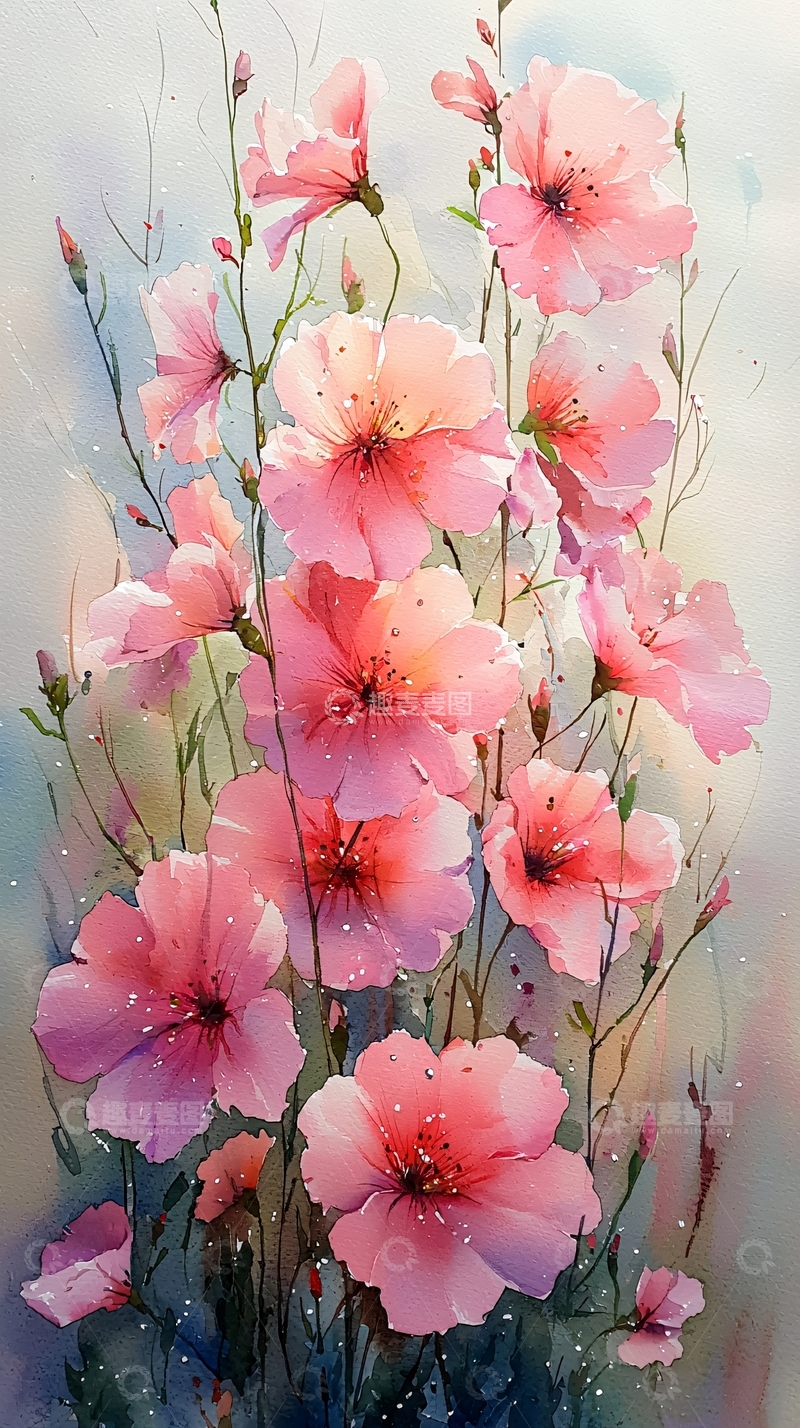 高清大图下载【趣麦麦图】粉色水彩花卉