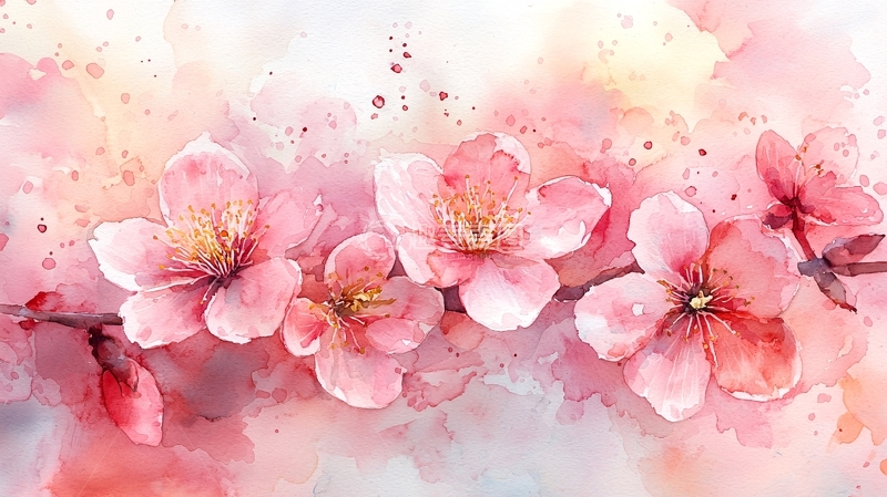 高清大图下载【趣麦麦图】水彩粉红色桃花
