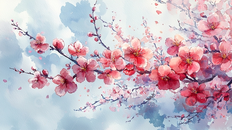 高清大图下载【趣麦麦图】水彩粉红色桃花