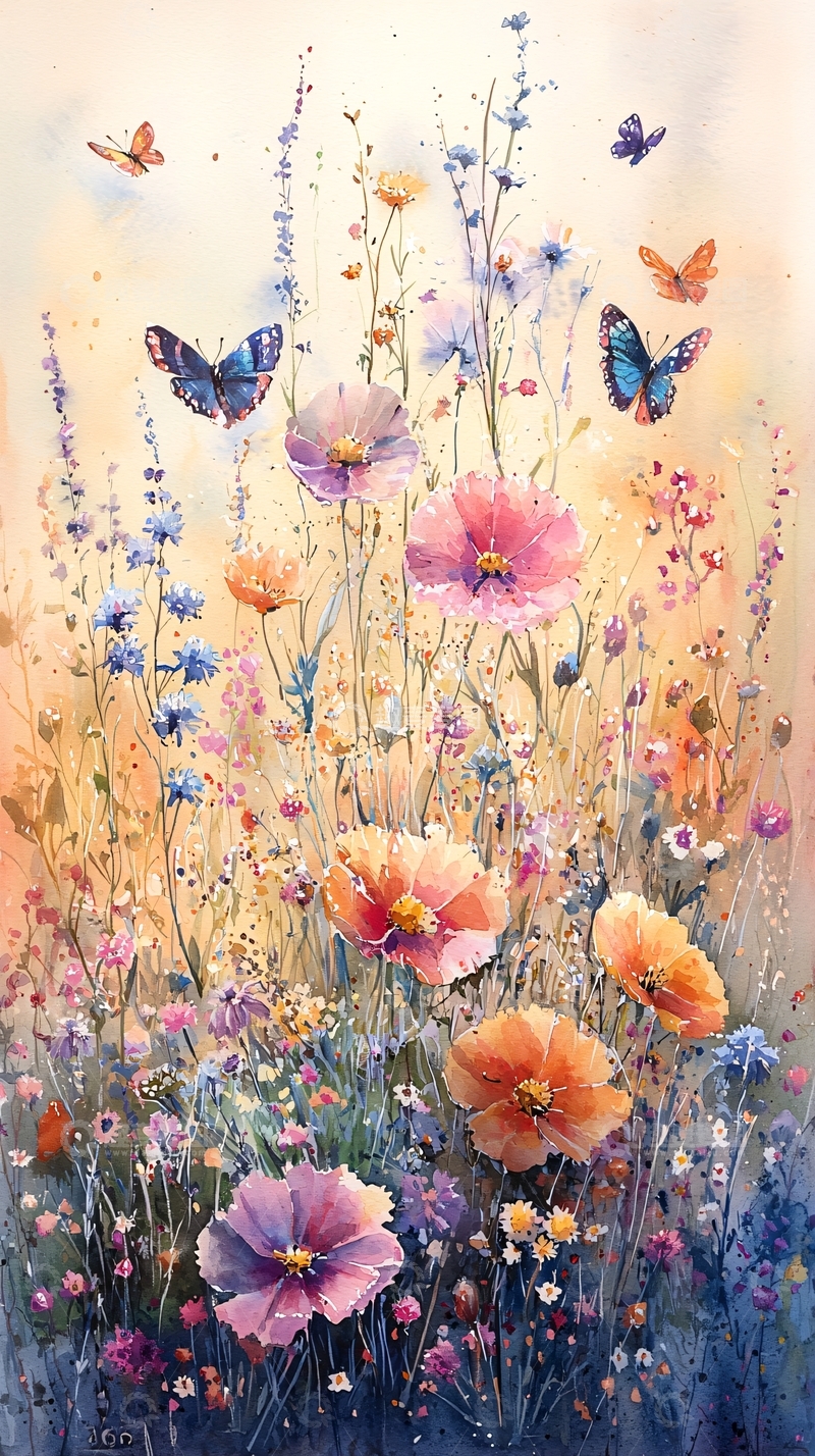 高清大图下载【趣麦麦图】水彩花卉蝴蝶