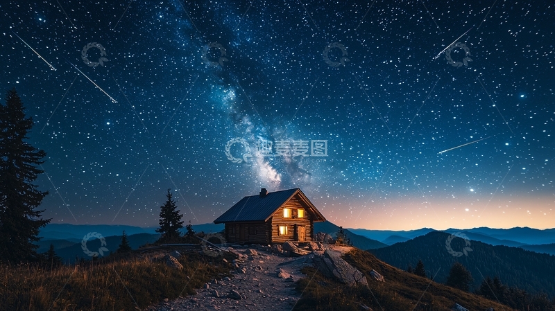 高清大图下载【趣麦麦图】星空下的木屋