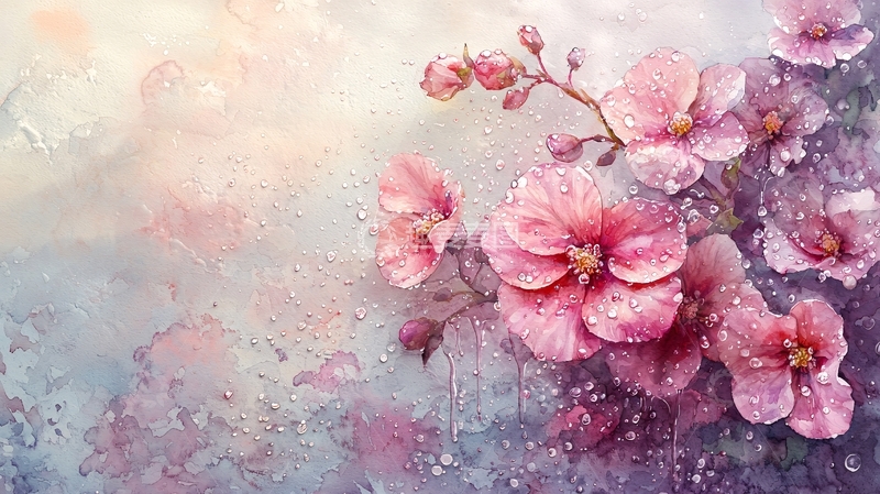 高清大图下载【趣麦麦图】粉色花朵水彩画5