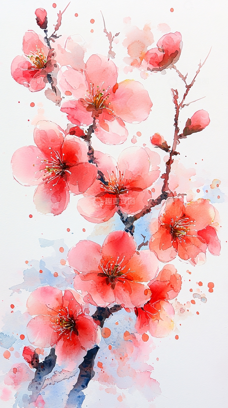 高清大图下载【趣麦麦图】水彩桃花
