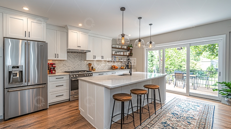 高清大图下载【趣麦麦图】现代白色厨房全景