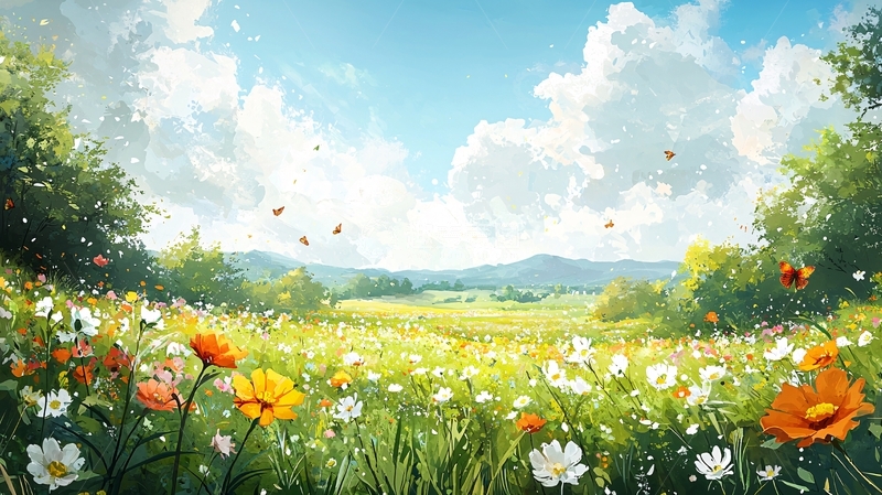高清大图下载【趣麦麦图】阳光明媚的野花田