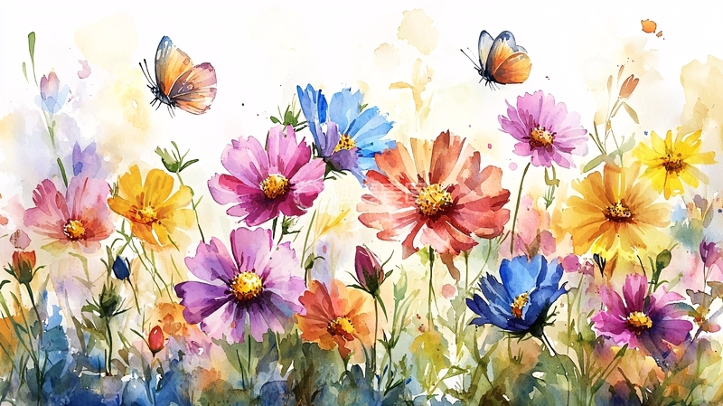 高清大图下载【趣麦麦图】彩色花田水彩画