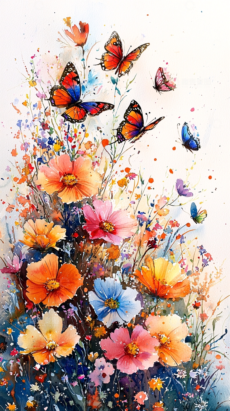 高清大图下载【趣麦麦图】水彩蝴蝶花卉