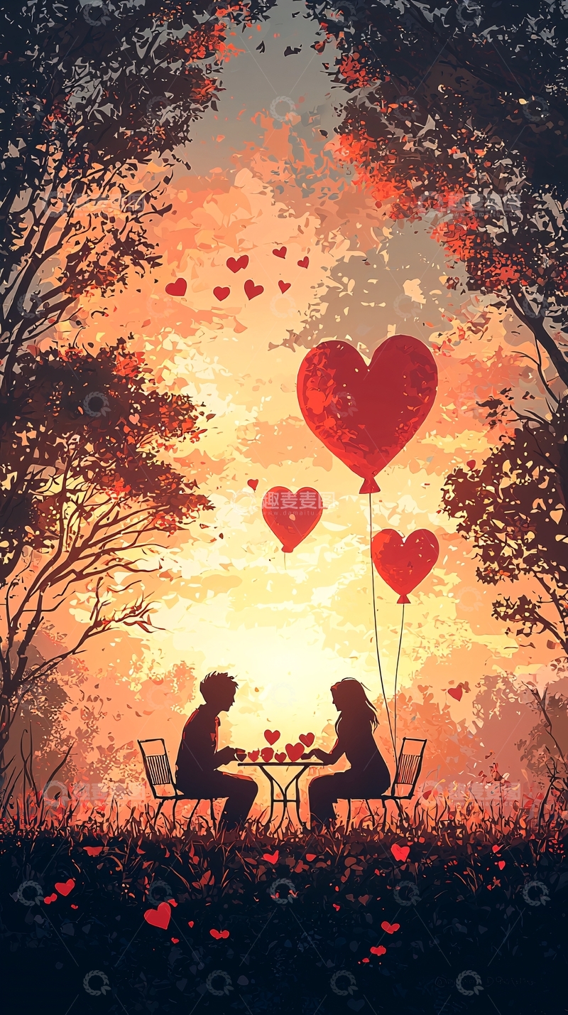 高清大图下载【趣麦麦图】日落情侣浪漫约会