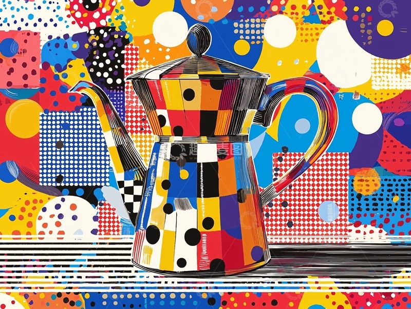 高清大图下载【趣麦麦图】彩色几何咖啡壶