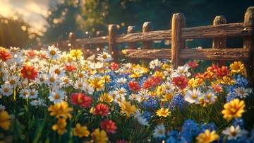 阳光下五彩缤纷的野花田