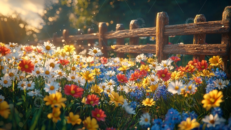 高清大图下载【趣麦麦图】阳光下五彩缤纷的野花田