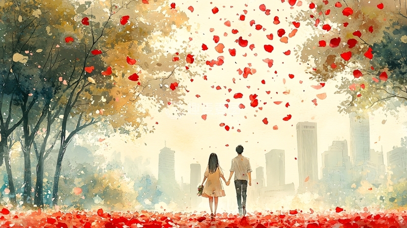 高清大图下载【趣麦麦图】落叶纷飞下牵手漫步