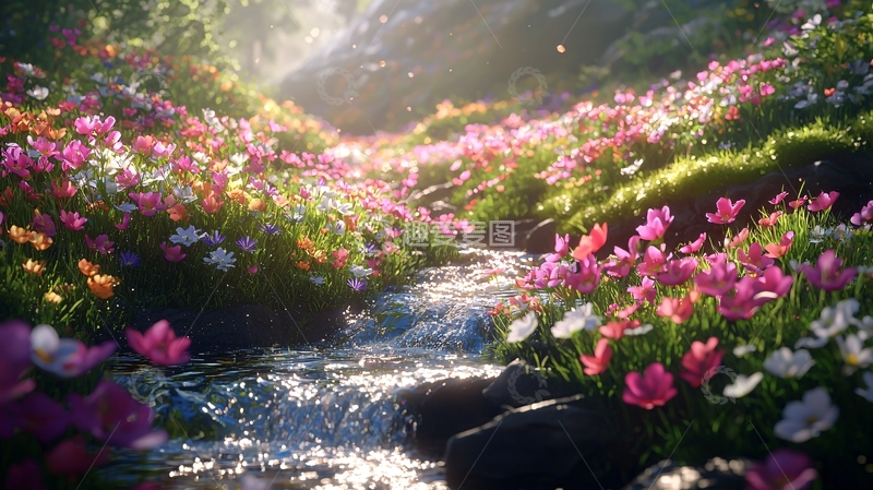 高清大图下载【趣麦麦图】阳光洒在花溪