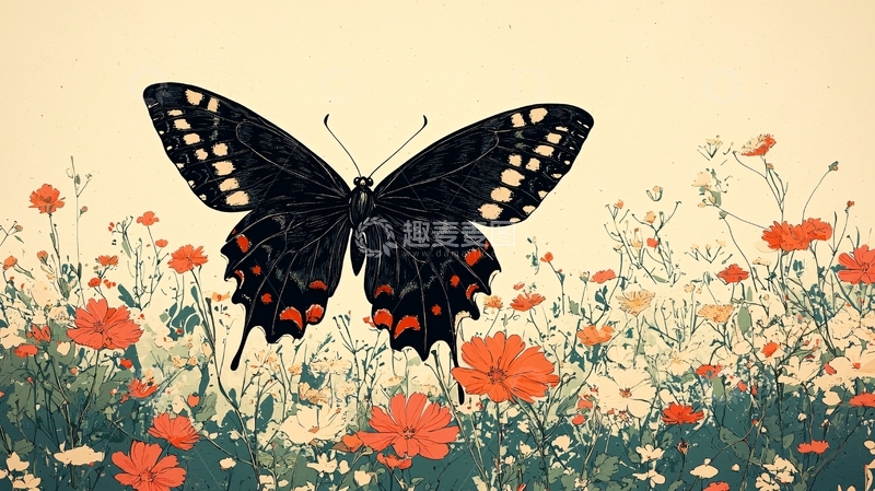 高清大图下载【趣麦麦图】黑色蝴蝶花丛