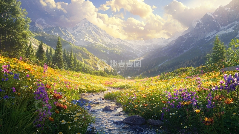 高清大图下载【趣麦麦图】阳光下的山谷花海
