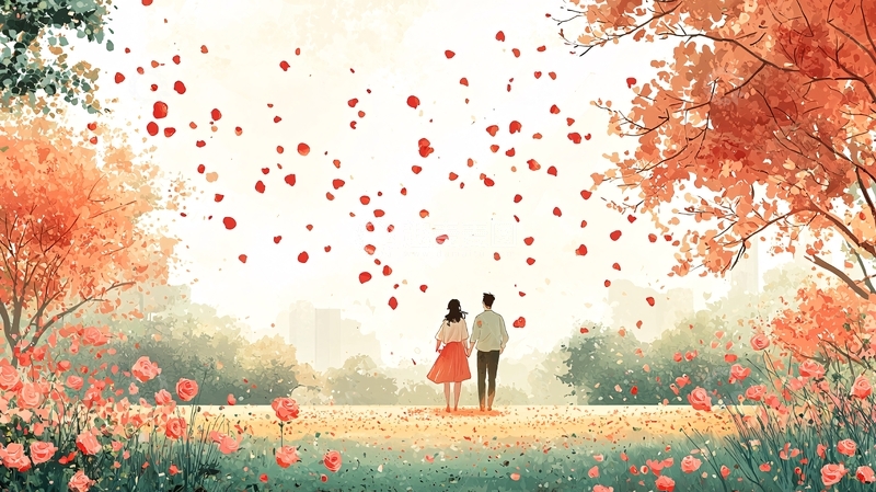 高清大图下载【趣麦麦图】秋天落叶情侣浪漫