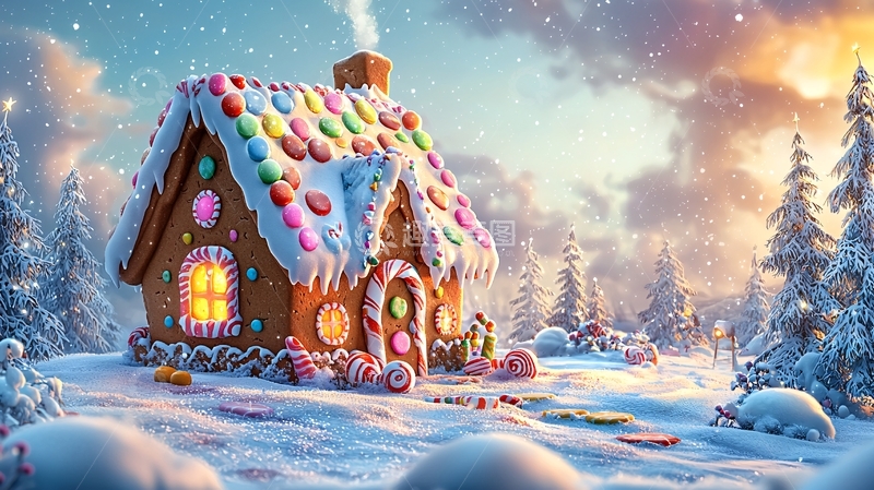 高清大图下载【趣麦麦图】冬日姜饼屋雪景