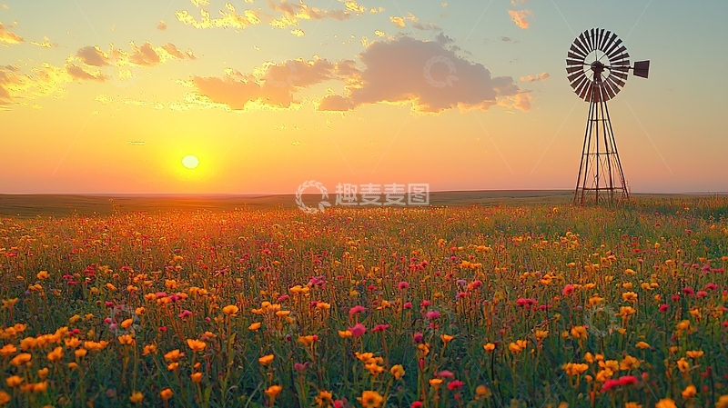高清大图下载【趣麦麦图】日落田园风光